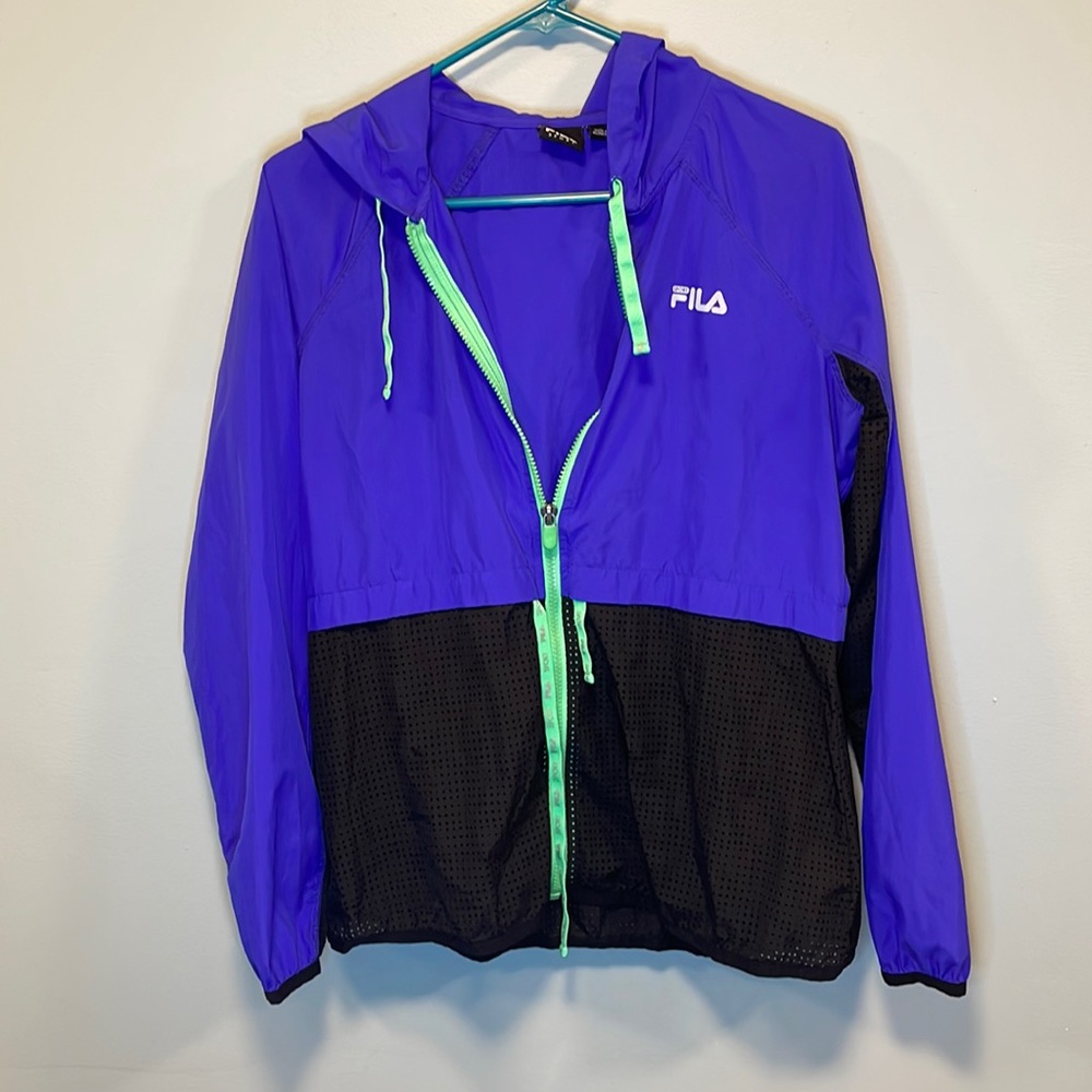 Fila zip up jacket! Blue black and green wind breaker athletic coat size small